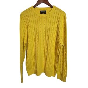 Piombo Mens Cable Knit Crew Neck 100% Cotton Sweater XXL Yellow Fisherman